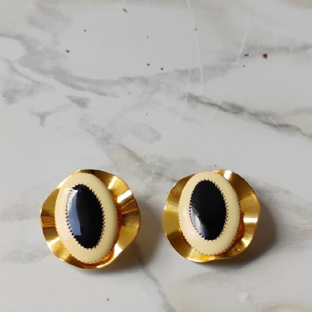 Gold and Black Oval Earrings